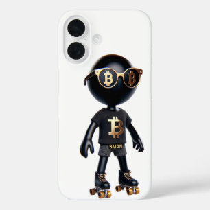 Coque Pour iPhone 16 Bman sur des patins à roulettes, Bitcoin, par Nat
