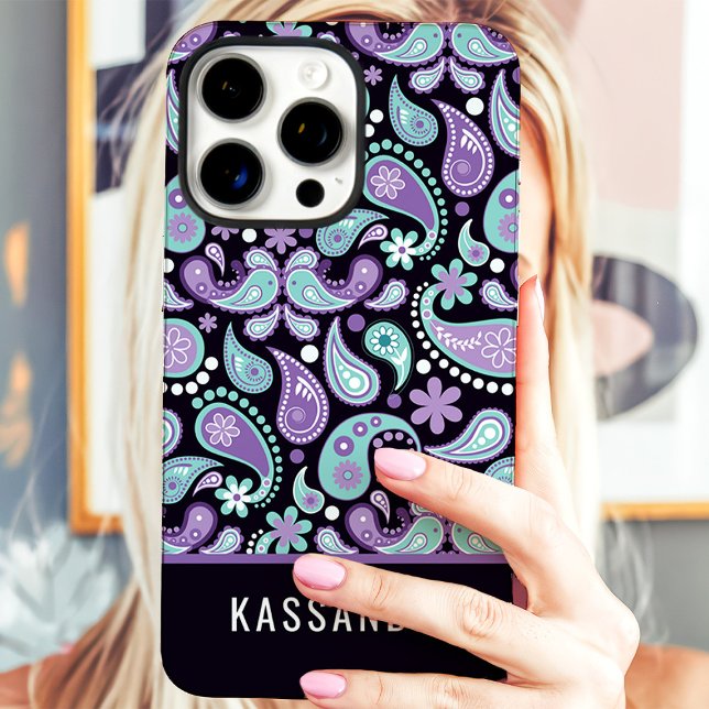 Coques Case-Mate iPhone Bohemian Paisley Purple Nom Personnalisé (Créateur téléchargé)