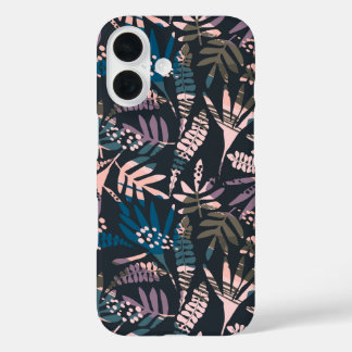 Coque Pour iPhone 16 Boho Abstrait Motif rose bleu noir