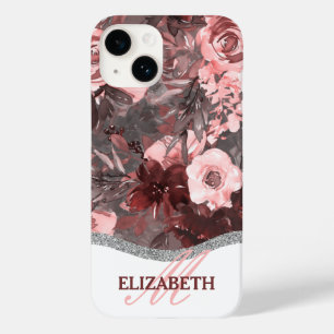 Coque Pour iPhone 14 Boho aquarelle motif floral - Monogramme rose