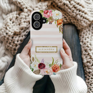 Coque Pour iPhone 16 Boho Blooms Bleu Strigramme