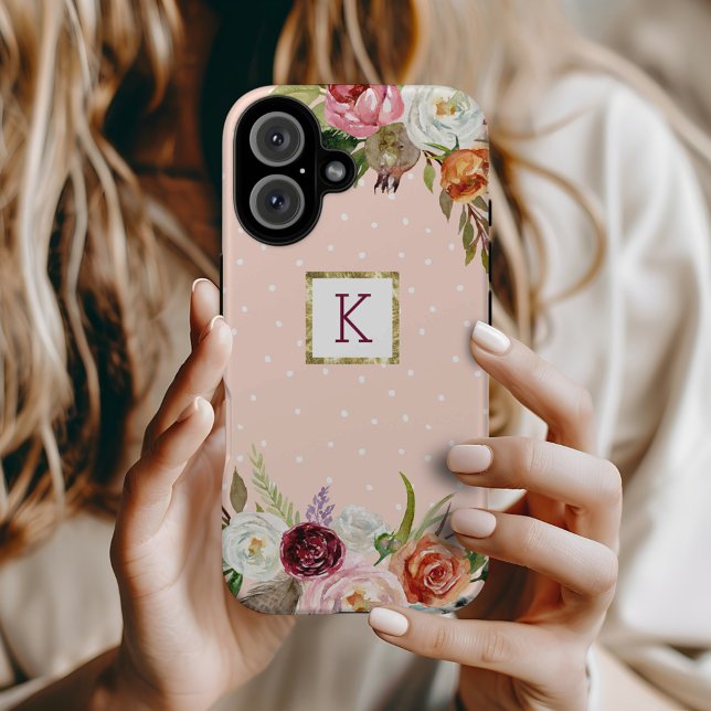 Coques Case-Mate iPhone Boho Blooms Blush Dot Monogramme (Créateur téléchargé)