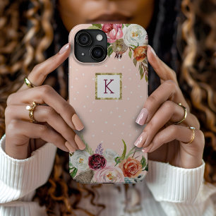 Coque Pour iPhone 15 Boho Blooms Blush Dot Monogramme