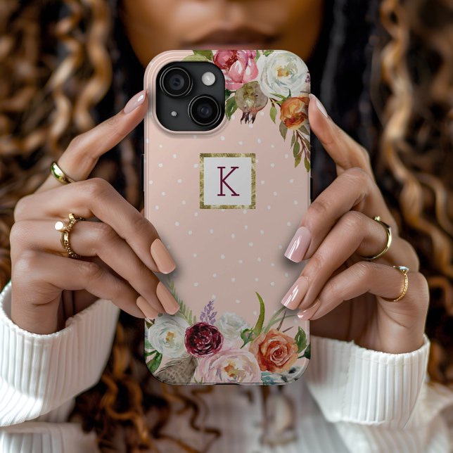 Coques Case-Mate iPhone Boho Blooms Blush Dot Monogramme (Créateur téléchargé)