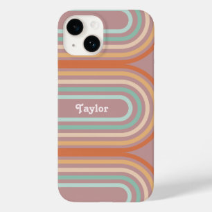 Coque Pour iPhone 14 Boho Bohemian Pastel Rainbow Mauve Arrière - plan