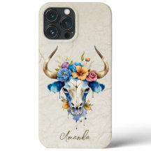 Boho Chic Aquarelle Florale Vache Crâne