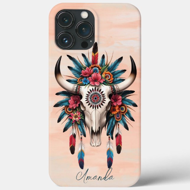 Coques Case-Mate iPhone Boho Chic Aquarelle Tribal Floral Vache Crâne (Verso)