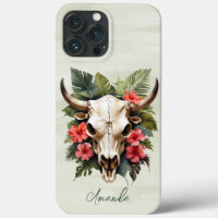 Boho Chic Aquarelle Tropicale Floral Vache Crâne