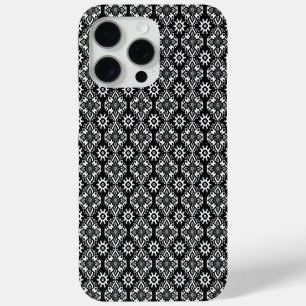 Coque iPhone 15 Pro Max Boho Chic noir et blanc motif floral