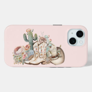 Coque Pour iPhone 15 Boho désert cowgirl cowboy bottes de cowboy casque