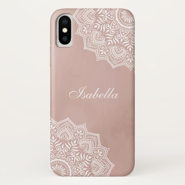 Coques Case-Mate iPhone Boho Dusty Rose Mandala Nom personnalisé (Dos)