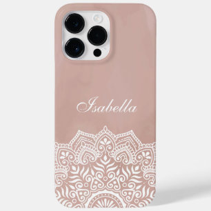 Coque Pour Pour iPhone 14 Pro Max Boho Dusty Rose Mandala Nom personnalisé