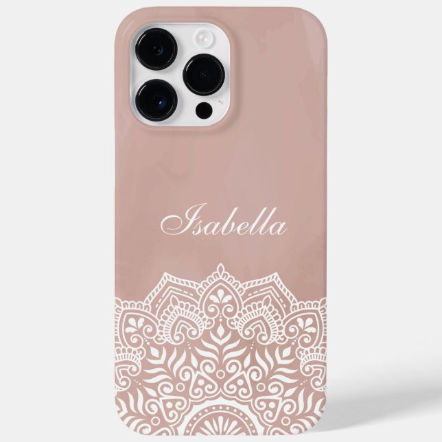Coques Case-Mate iPhone Boho Dusty Rose Mandala Nom personnalisé (Verso)