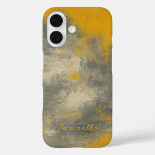 Coque Pour iPhone 16 Boho Elegance Abstraite moutarde & Gris Art