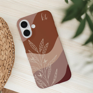 Coque Pour iPhone 16 Boho en terre cuite foncée Couleur flux Botanique