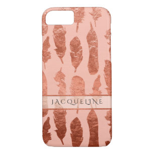 Coque iPhone 7 Boho Feathers Rose Gold Leaf Faux Aquarelle Blush