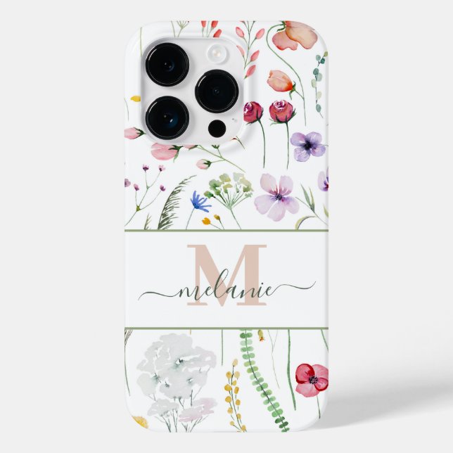 Coques Case-Mate iPhone Boho Fleurs sauvages Nom personnalisé Monogramme (Verso)