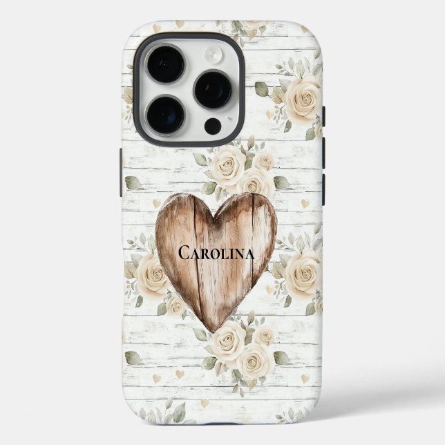 Coques Case-Mate iPhone Boho floral blanc Faux Coeur bois (Verso)