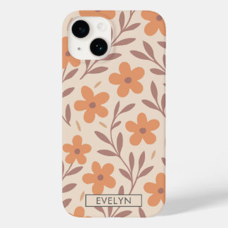 Coque Pour iPhone 14 Boho Floral Delicate Peach Crème Nom de la mignonn