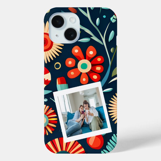 Coques Case-Mate iPhone Boho Floral Vert Rouge Personnalisé Photo (Verso)