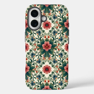 Coque Pour iPhone 16 Boho Flower Magic - dans les tons vert et rose