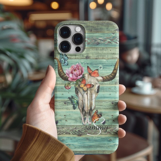 Coques Case-Mate iPhone Boho Longhorn Skull Floral Monogram (Créateur téléchargé)