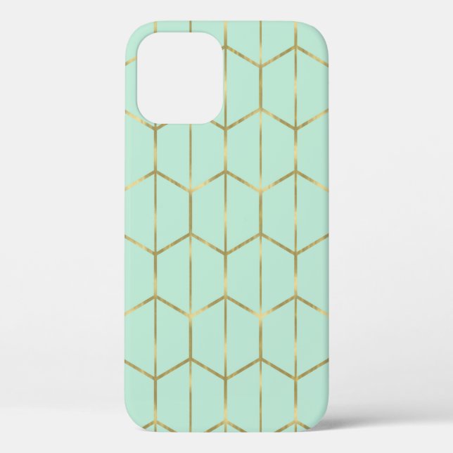 Coques Case-Mate iPhone Boho Mint Green Hexagon Gold & Géométrique Glam (Verso)
