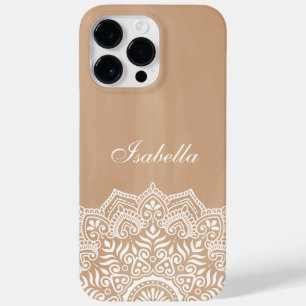 Coque Pour Pour iPhone 14 Pro Max Boho Neutral et Blanc Mandala Nom personnalisé