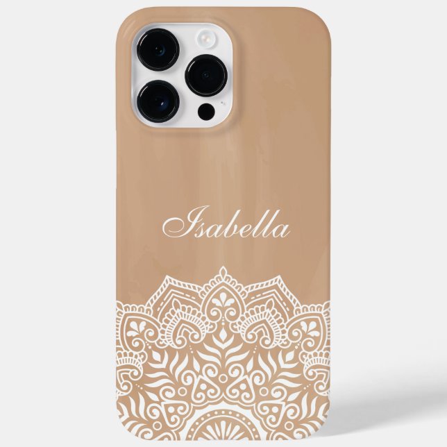 Coques Case-Mate iPhone Boho Neutral et Blanc Mandala Nom personnalisé (Verso)