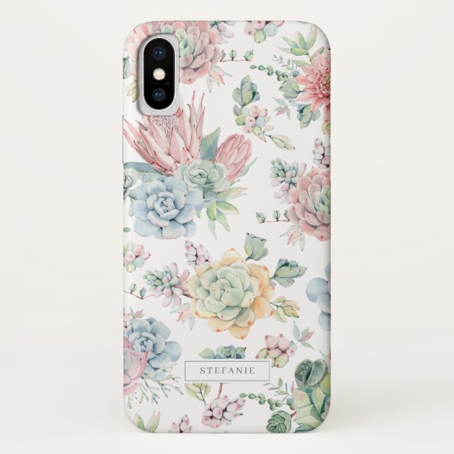 Coques Case-Mate iPhone Boho Pastel Aquarelle Succulents Motif Personnalis (Dos)