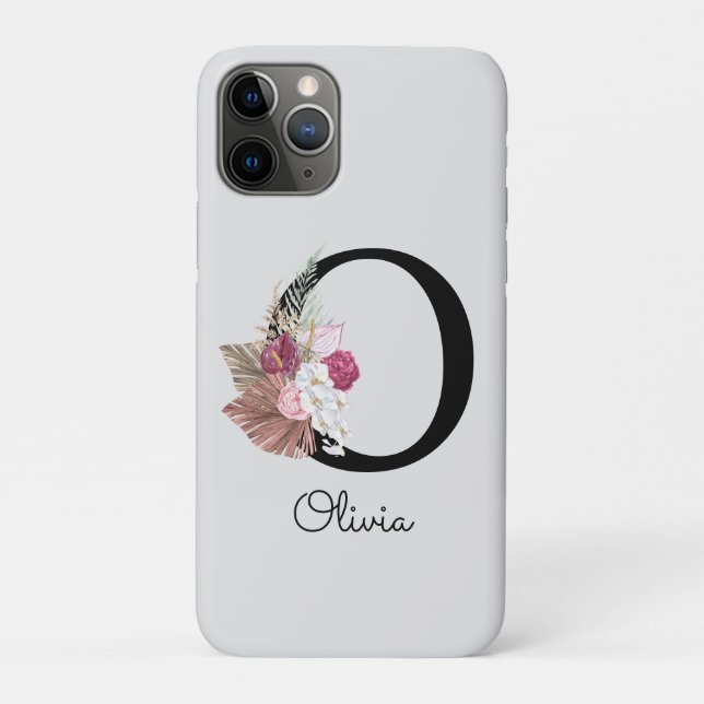 Coques Case-Mate iPhone Boho rose monogramme Floral O initial (Dos)