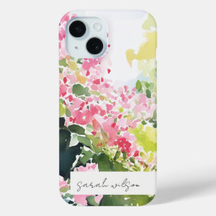 Coque Pour iPhone 15 Boho rose vert vert Tropical Aquarelle Bougainvill