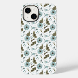 Coque Pour iPhone 14 Boho tendance Blue Green Floral
