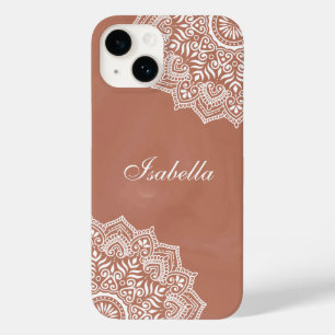 Coque Pour iPhone 14 Boho Terracotta Mandala Nom personnalisé