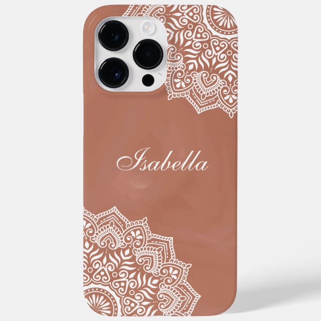 Coques Case-Mate iPhone Boho Terracotta Mandala Nom personnalisé (Verso)