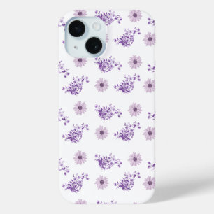 Coque Pour iPhone 15 Boho vintage à fleurs rose violet