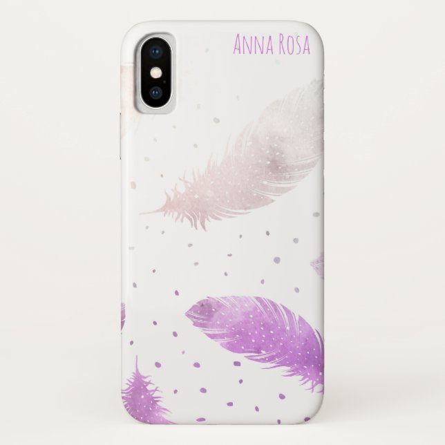 Coques Case-Mate iPhone *~* Boho White Pastel Lavender Pois en plumes (Dos)