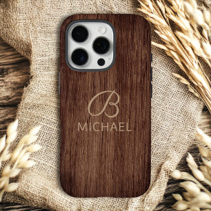 Coques iPhone 16 Pro Bois à grain de bois personnalisé avec monogramme