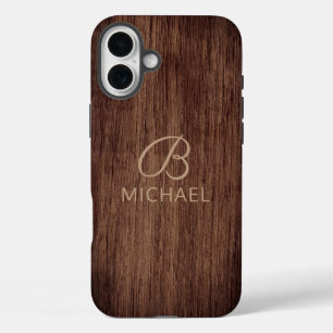 Coques iPhone 16 Plus Bois à grain de bois personnalisé avec monogramme