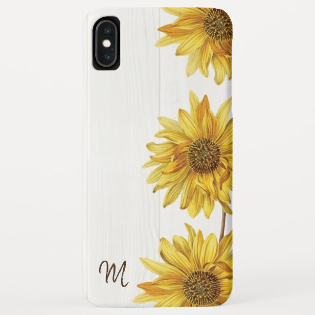 Coques Case-Mate iPhone Bois blanc rustique avec tournesol Monogramme (Dos)
