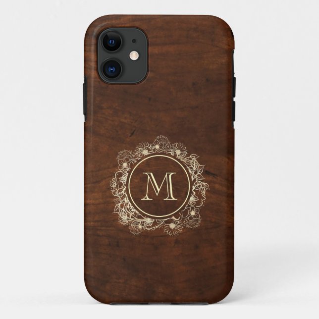 Coques Case-Mate iPhone Bois de monogramme Or Rustique (Dos)