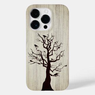 Coque Pour iPhone 14 Pro Bois élégant moderne - arbre et corneille - bois