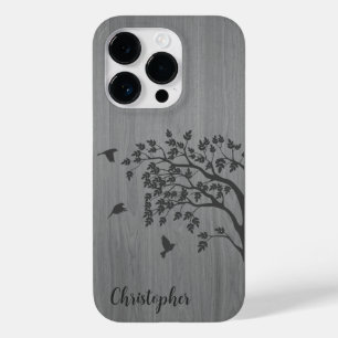 Coque Pour iPhone 14 Pro Bois élégant moderne - arbre et corneille - bois
