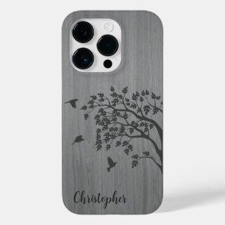 Coque Pour iPhone 14 Pro Bois élégant moderne - arbre et corneille - bois