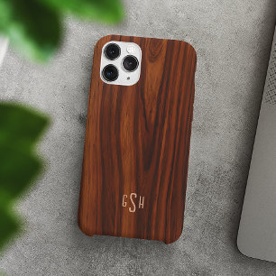 Coques iPhone 16 Pro Bois foncé en acajou, Monogramme