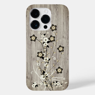 Coque Pour iPhone 14 Pro Bois moderne élégant - fleurs - bois
