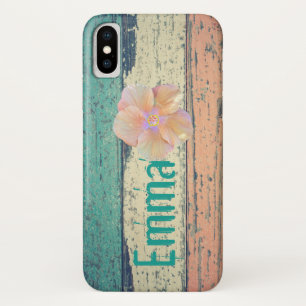 Case-Mate iPhone Case Bois peint rose rustique crème turquoise rayée