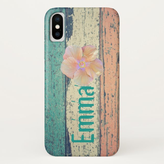 Coques Case-Mate iPhone Bois peint rose rustique crème turquoise rayée (Dos)