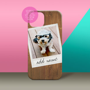 Coques iPhone 16 Bois rustique avec cadre photo Carré Vintage