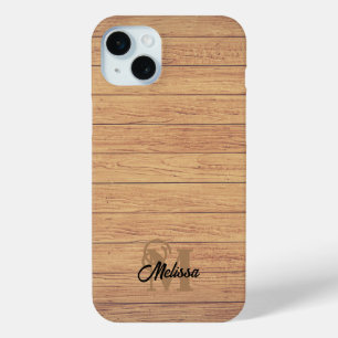 Coque iPhone 15 Mini Bois rustique monogramed